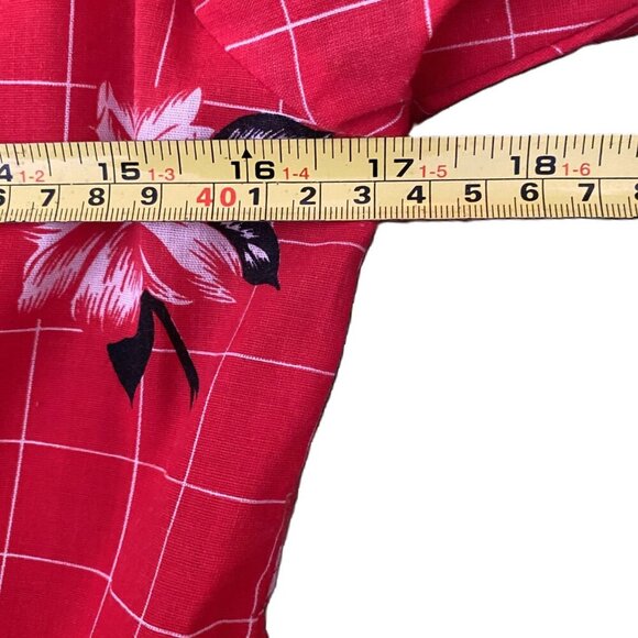 Vintage retro style midi dress floral and checkered print vibrant red - Picture 8 of 15